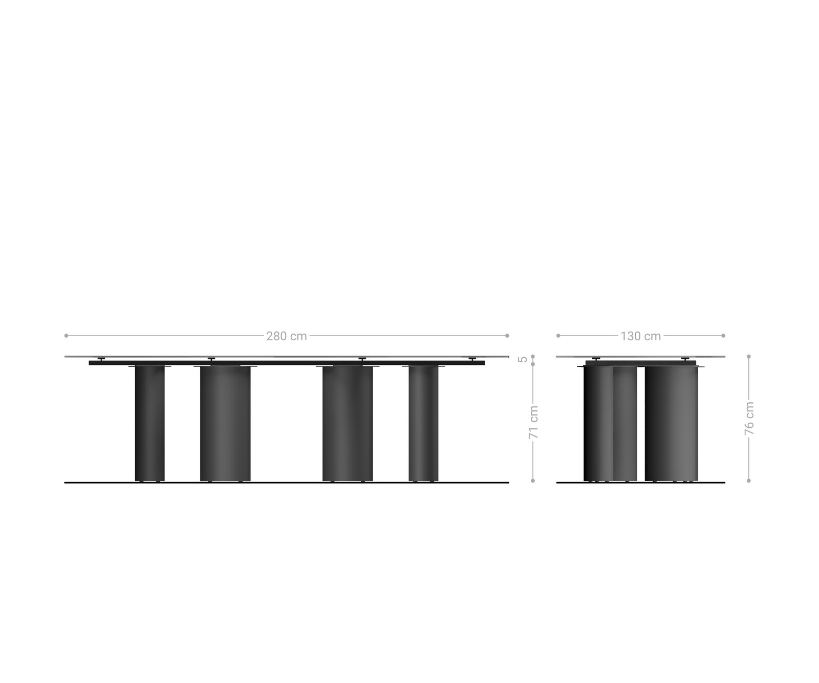 Esstisch Edge Oval 280x130 Keramik Iris FMG Agatablack Pilier Edelstahl Graphit 9