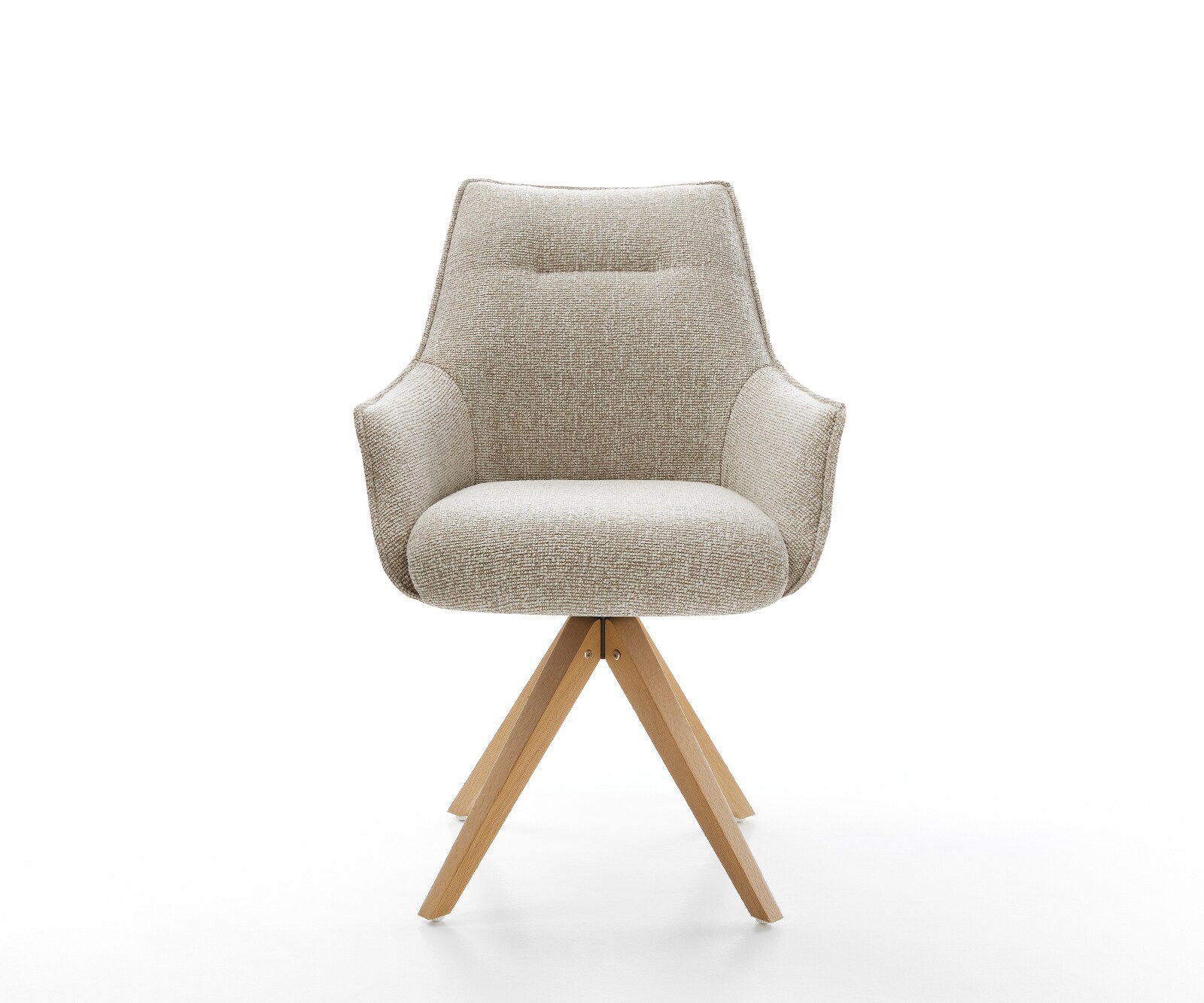 Drehstuhl Alja-Flex mit Armlehnen Webstoff Soft Beige Holzgestell kantig Natur 180° drehbar Taschenfederkern 2