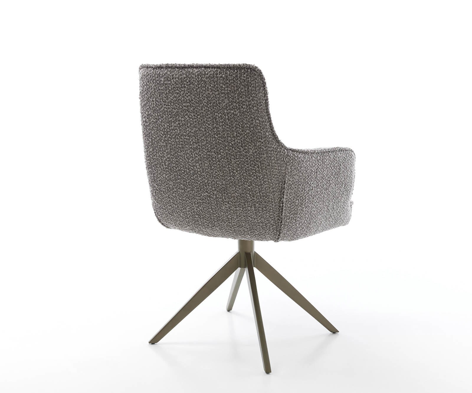Drehstuhl Heira-Flex mit Armlehnen Bouclé Silbergrau Kreuzgestell breit Effektfinish Titan 360° drehbar Taschenfederkern 4