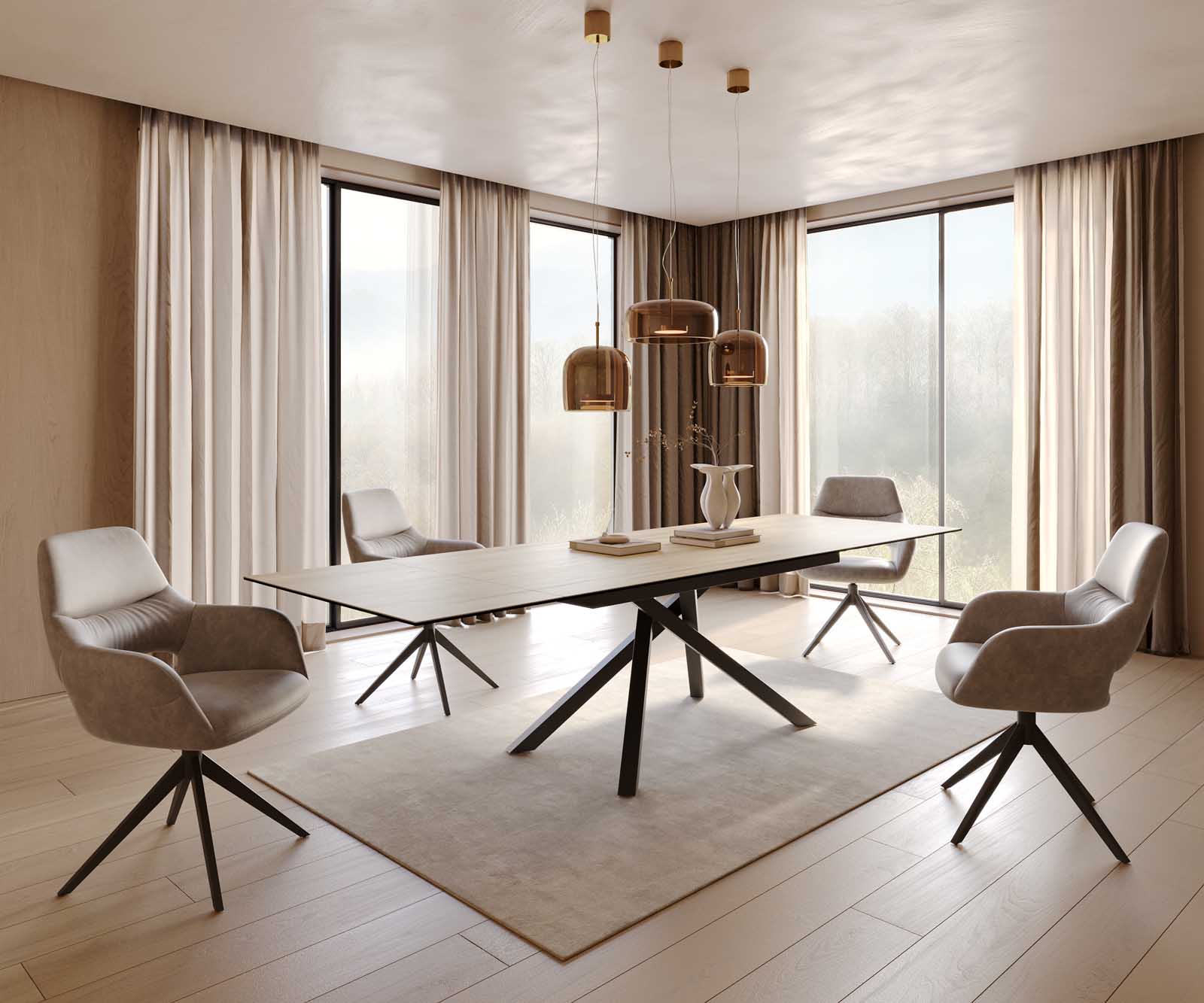 Esstisch Edge 200-300x100 Keramik Laminam® Sabbia Eichefarbig Kreuzgestell Rechteck Schwarz ausziehbar 6 Esstisch Edge 200-300x100 Keramik Laminam® Sabbia Eichefarbig Kreuzgestell Rechteck Schwarz ausziehbar 6