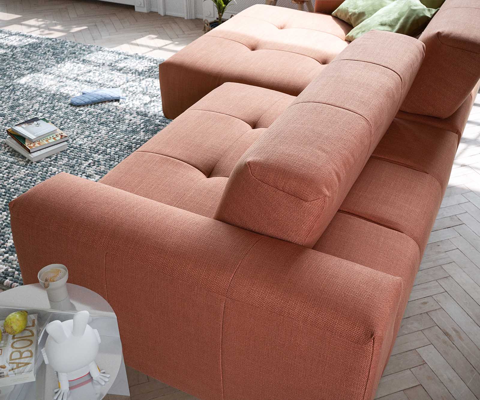 Ecksofa Lazaro 300x160 cm Flachgewebe Orange Ottomane links mit Sitztiefenverstellung 3
