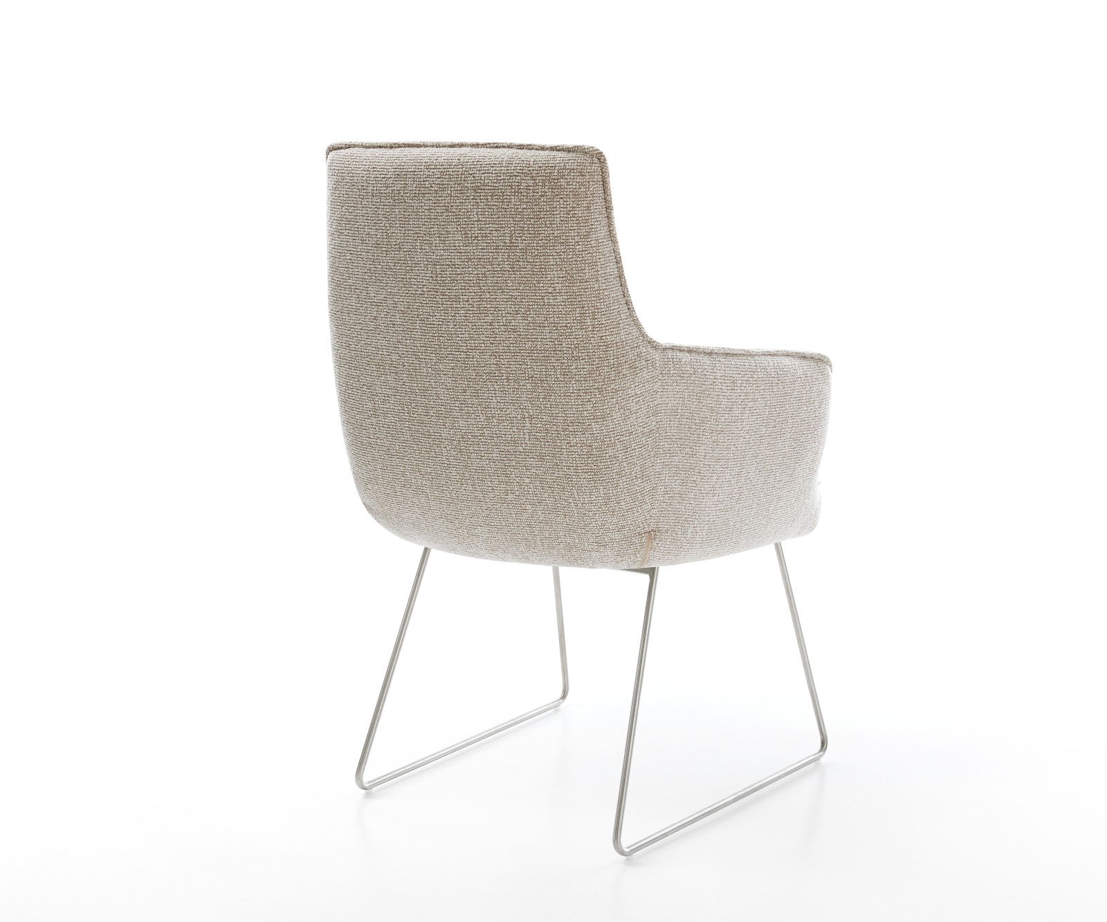 Esszimmerstuhl Heira-Flex mit Armlehnen Webstoff Soft Beige Kufengestell Edelstahl Taschenfederkern 5