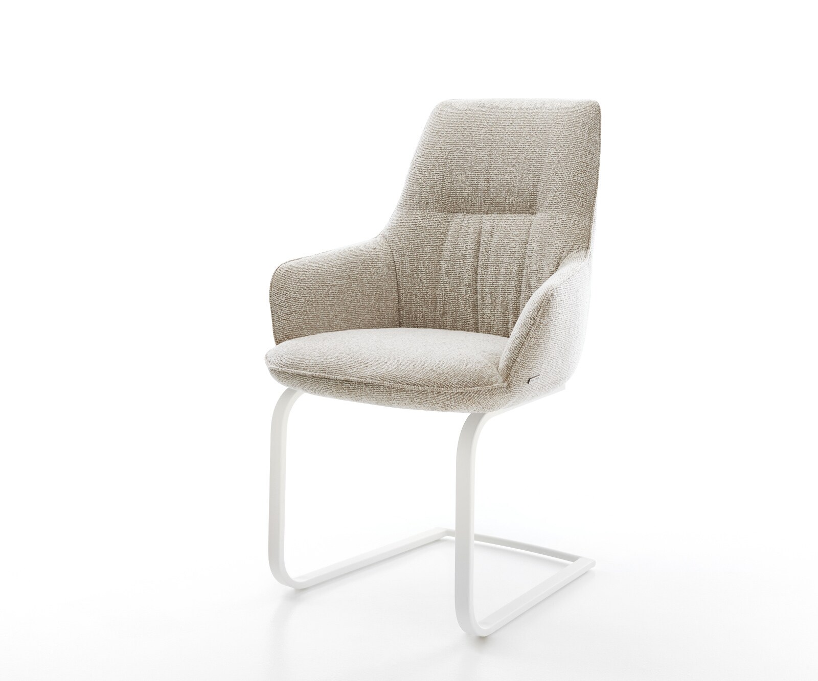 Freischwinger Zelia-Flex mit Armlehnen Webstoff Soft Beige Freischwinger flach Weiß Taschenfederkern
