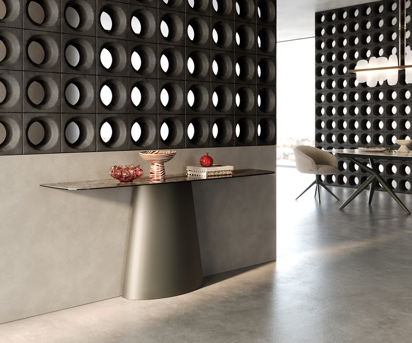 Konsolentisch Edge Boot 180x40 cm Keramik Emperador Extra Lucidato Dunkelbraun Conos Metall Effektfinish Titan 6