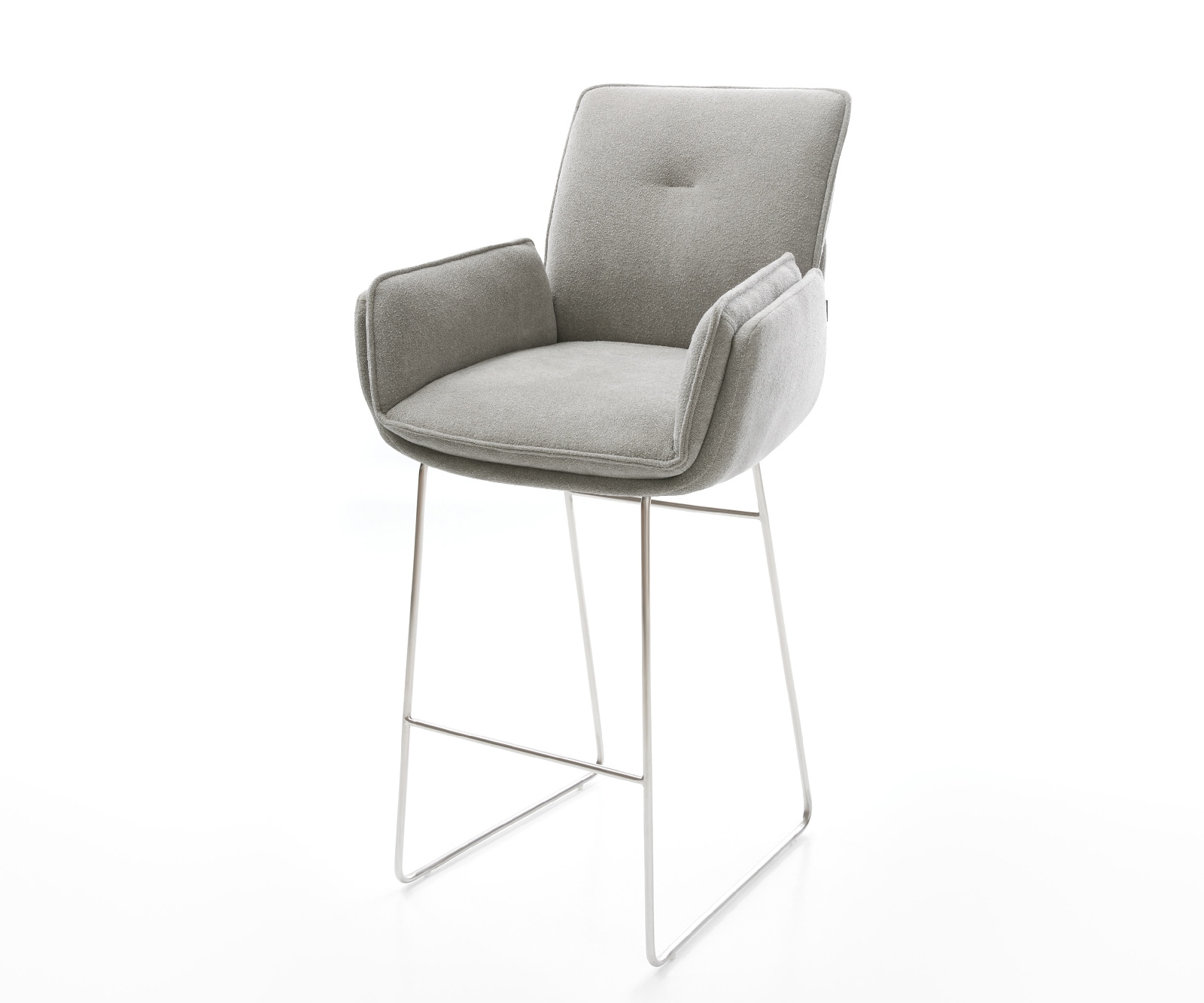 Barstuhl Nela-Flex Strukturstoff Soft Grau Kufengestell Edelstahl Silberfarben 1