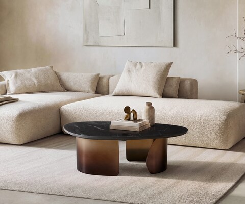Couchtisch Marvello 100x50 cm Marmor Schwarz Silber Metall Gold Ombre