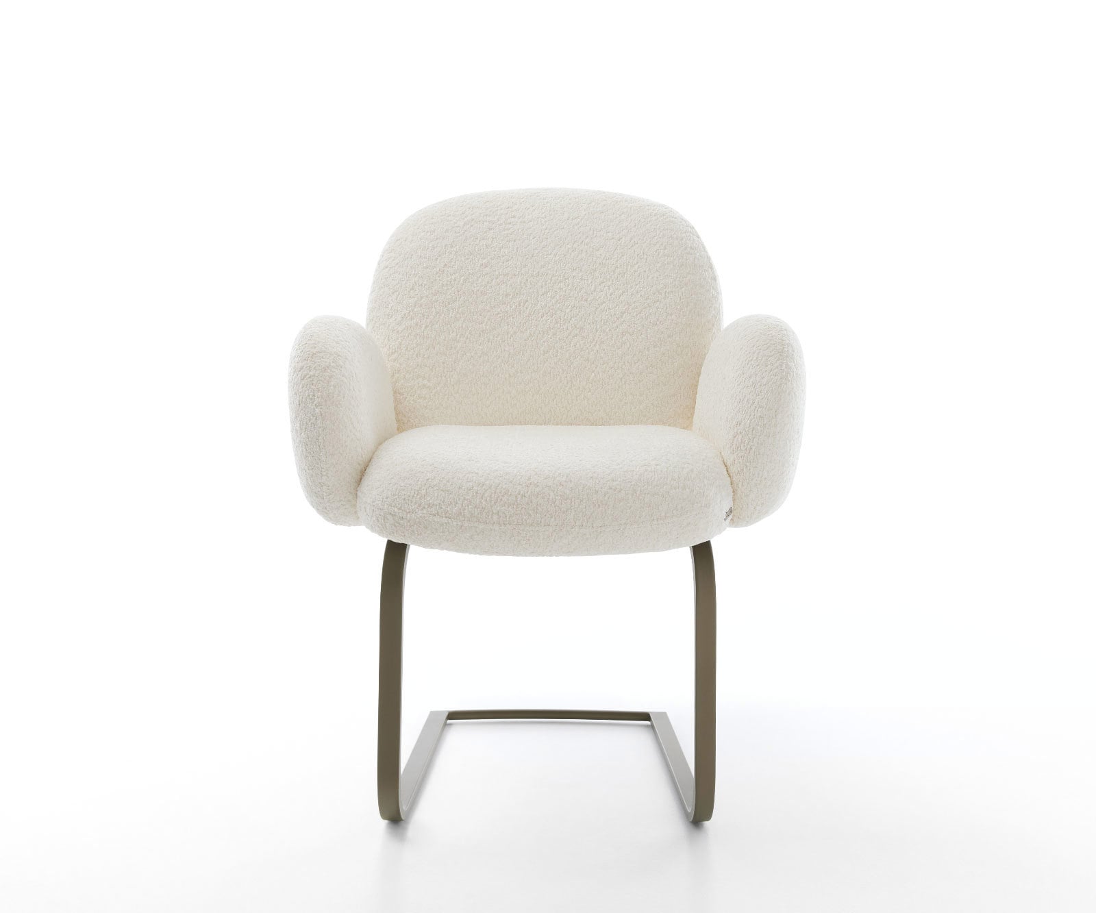 Freischwinger Nube-Flex mit Armlehnen Bouclé Weiß Freischwinger flach Effektfinish Titan Taschenfederkern 2