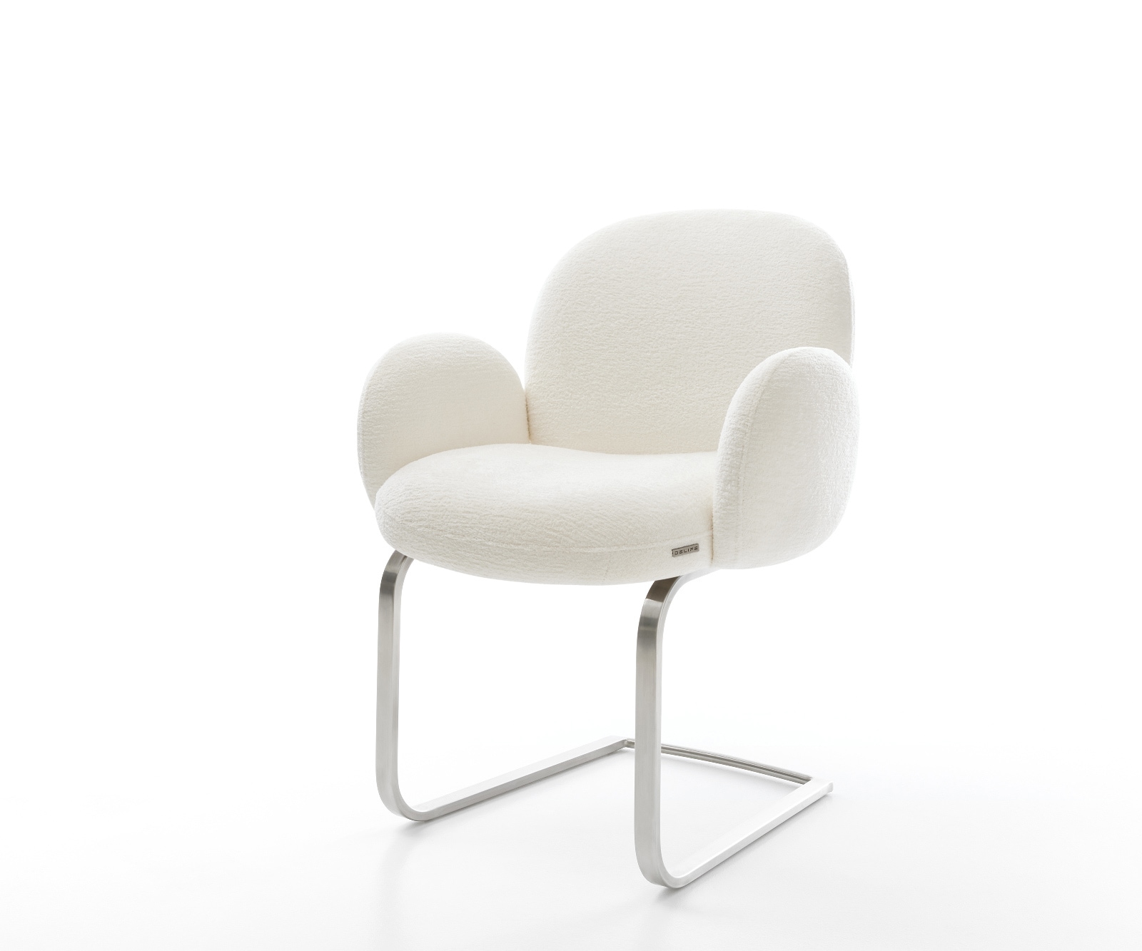 Freischwinger Nube-Flex mit Armlehnen Bouclé Soft Beige Freischwinger flach Edelstahl Taschenfederkern