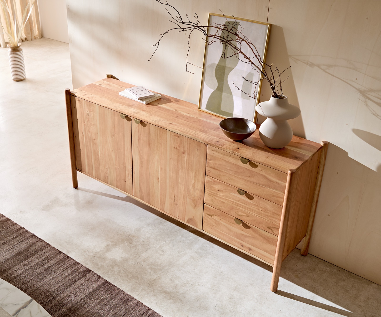 Sideboard Caius 175 cm Akazie Aura 2 Türen 3 Schubladen 3 Sideboard Caius 175 cm Akazie Aura 2 Türen 3 Schubladen 3