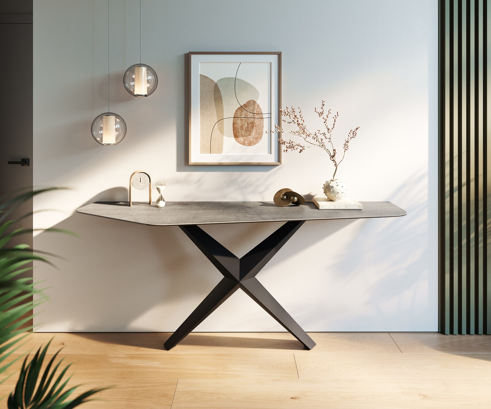 Konsolentisch Edge Polygonal 180x50 cm Keramik Beton Grau Zentharo Metall Schwarz 3