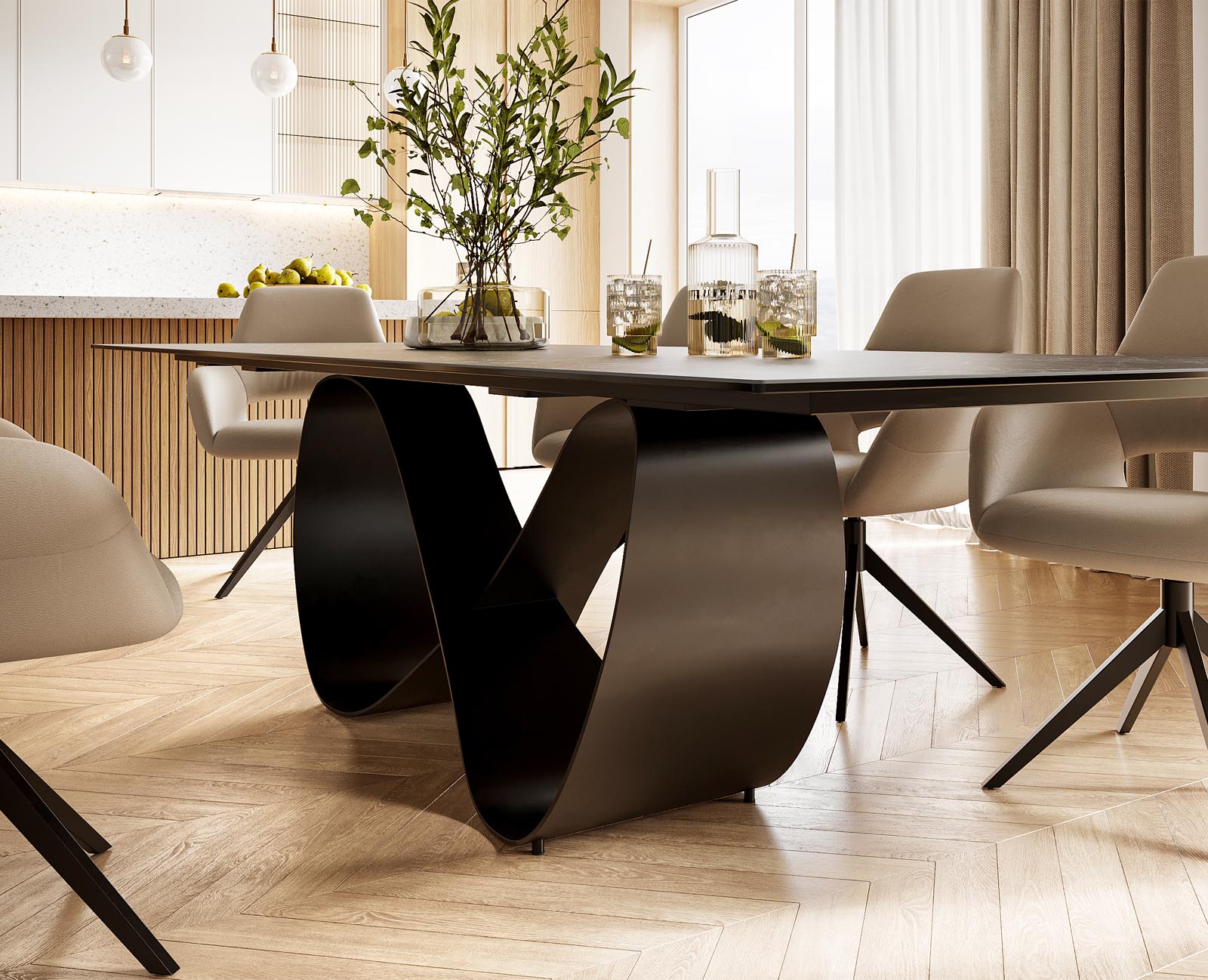 Esstisch Edge 300x100 Keramik Laminam® Nero Greco Anthrazit Infinity Metall Schwarz 5