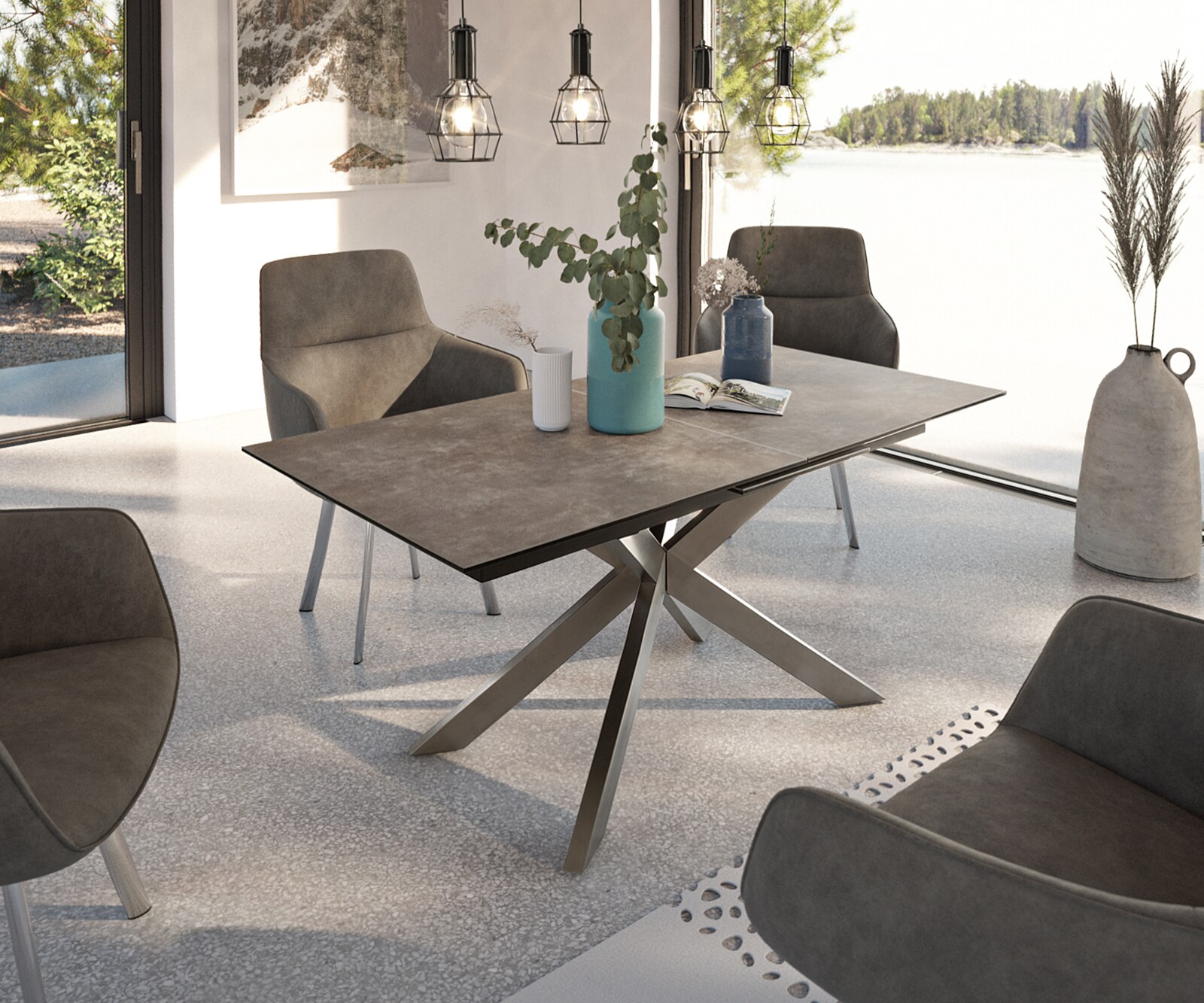 Esstisch Daven 160/200x90 cm Keramik Braun Edelstahl ausziehbar 2