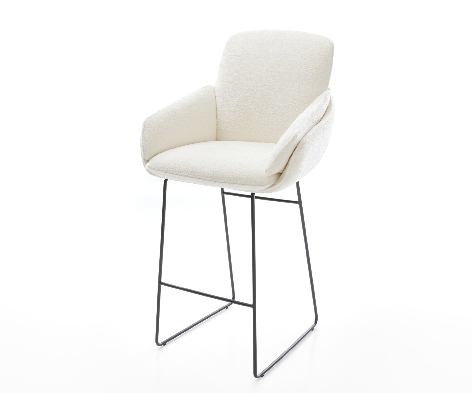 Chaise-de-bar Luan-Flex Bouclé doux Beige Pied trapèze noir Noir