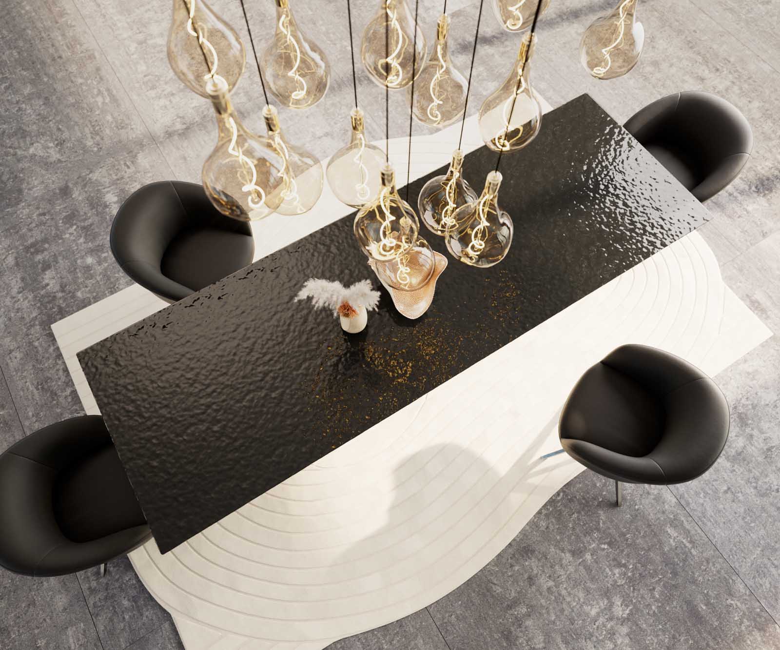 Esstisch Edge 300x100 Reliefglas Rauchschwarz 3D-Design Edelstahl Schräg 5 Esstisch Edge 300x100 Reliefglas Rauchschwarz 3D-Design Edelstahl Schräg 5