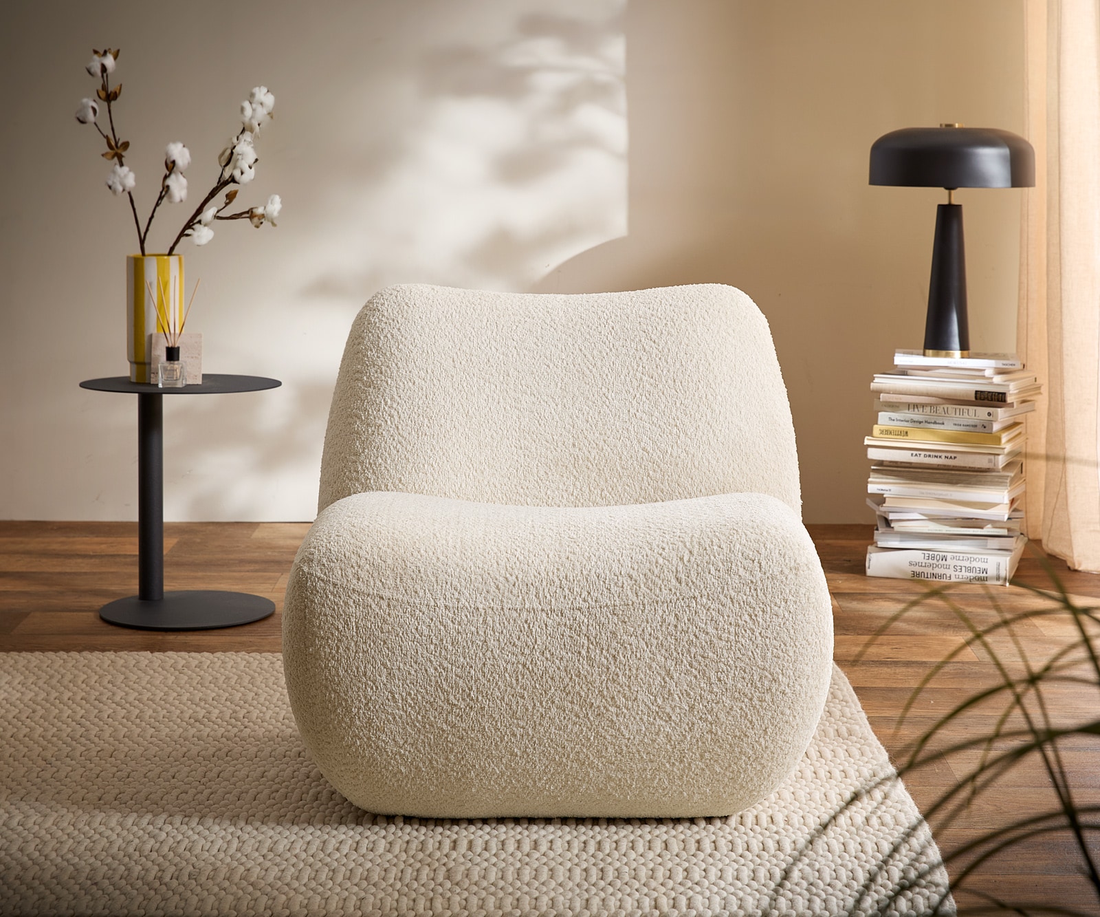 Loungesessel Zena 75x85 cm Bouclé Weiß 1