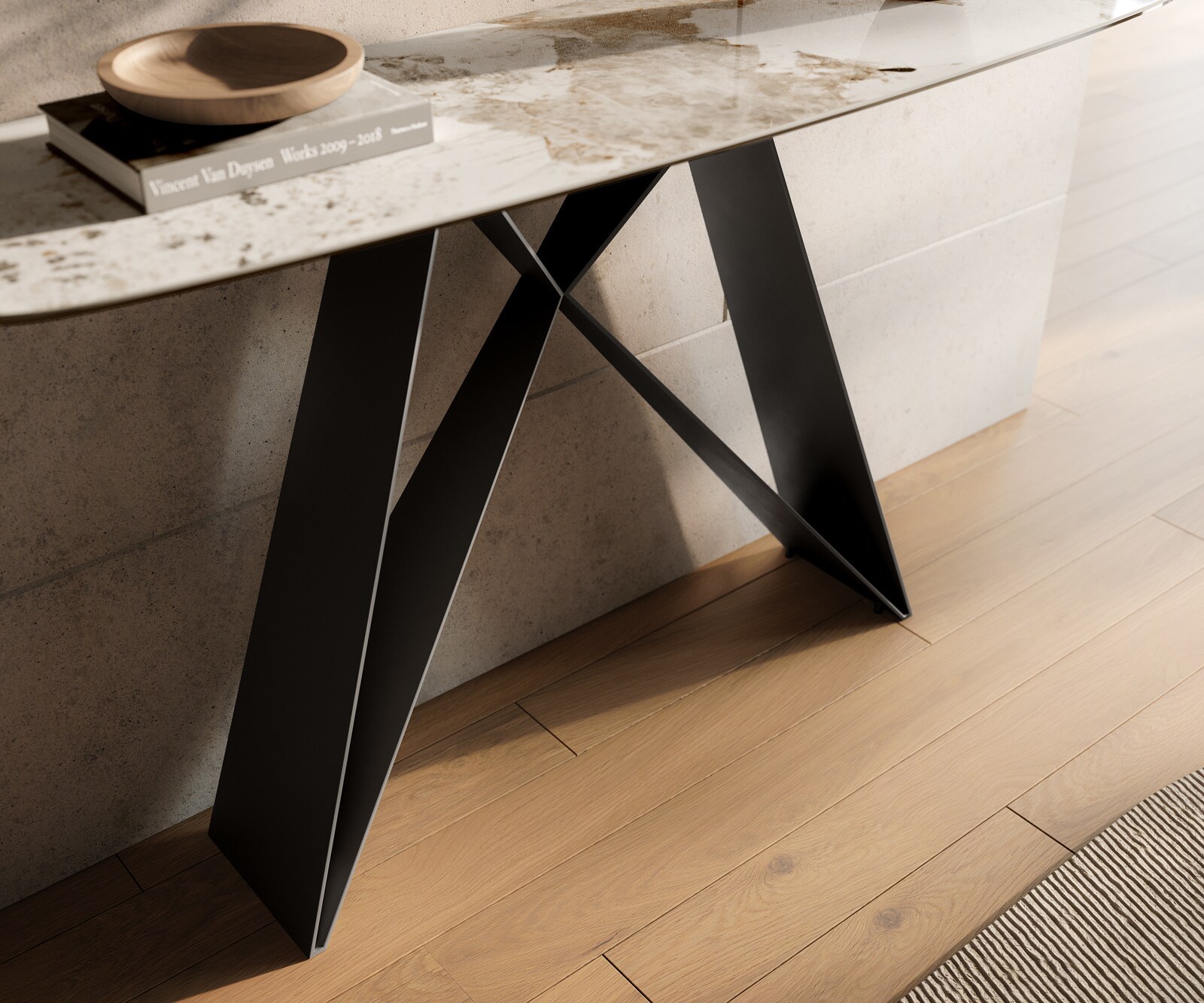 Konsolentisch Edge Boot 140x40 cm Keramik Minas Melange Weiß-Beige Velio Metall Schwarz 5