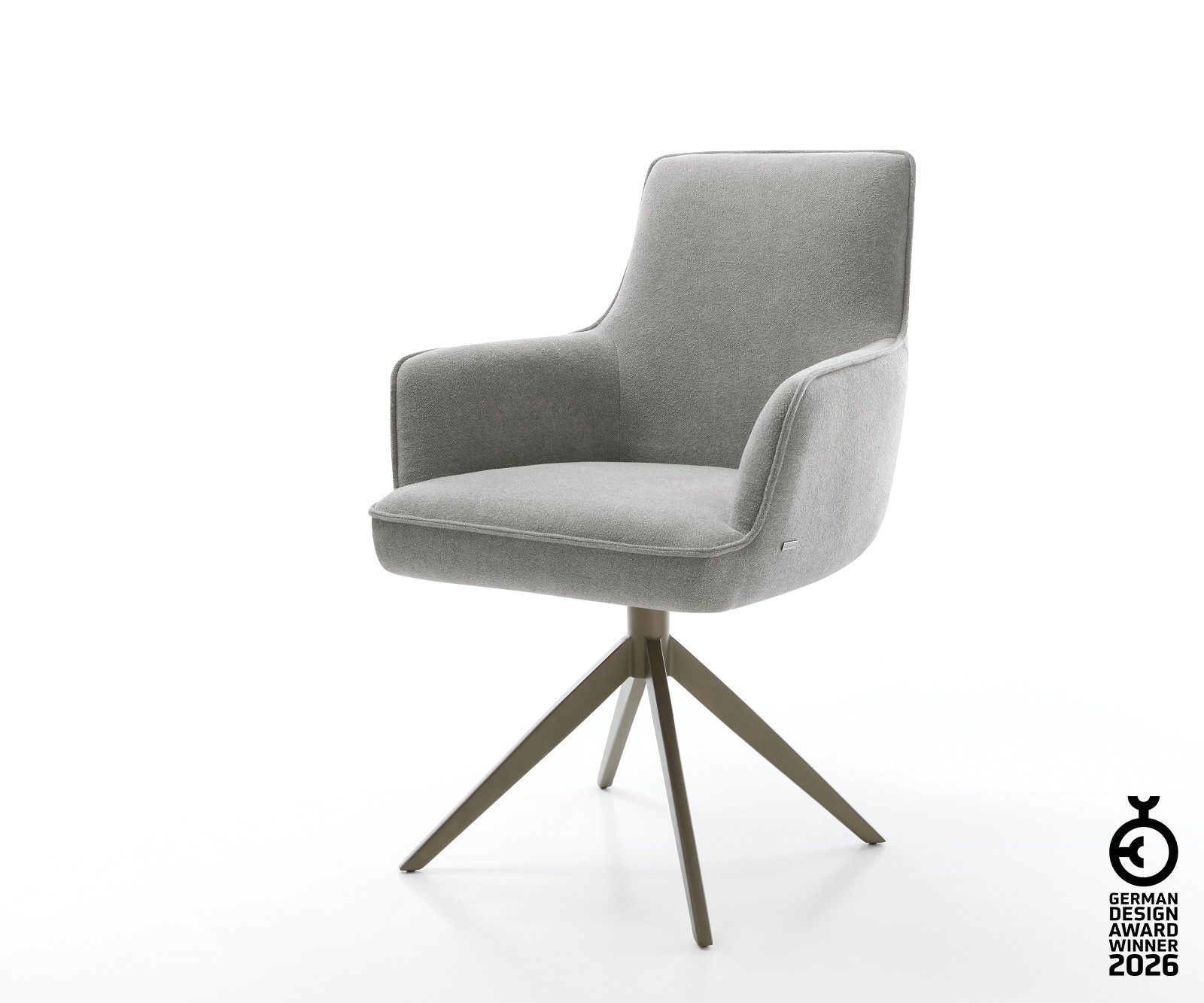Drehstuhl Heira-Flex mit Armlehnen Strukturstoff Soft Grau Kreuzgestell breit Effektfinish Titan 360° drehbar Wippfunktion Taschenfederkern