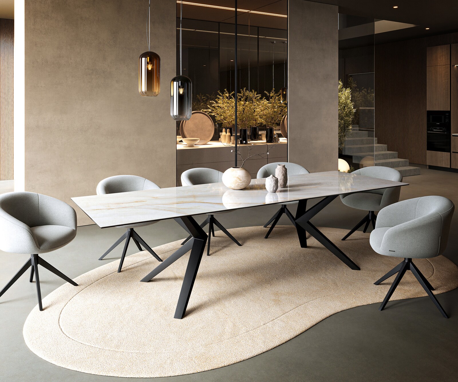 Esstisch Edge 300x100 cm Keramik Onyx Pearl Zenthara kantig Metall Schwarz 6