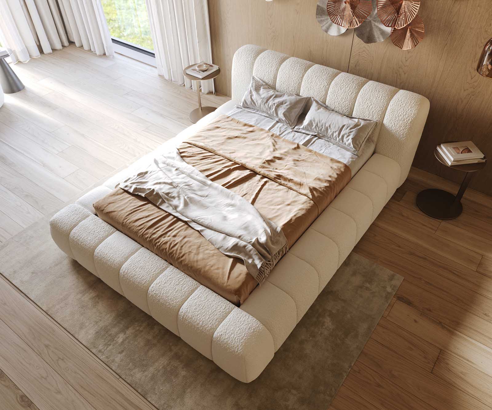 Polsterbettgestell Cutio 140x200 cm Bouclé Creme-Weiß 3