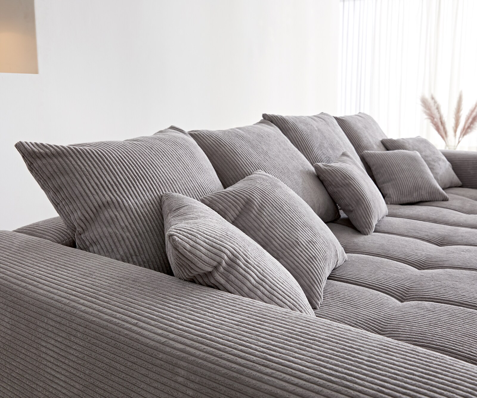 Ecksofa Josea 300x220 cm Cord Silbergrau Ottomane rechts 5