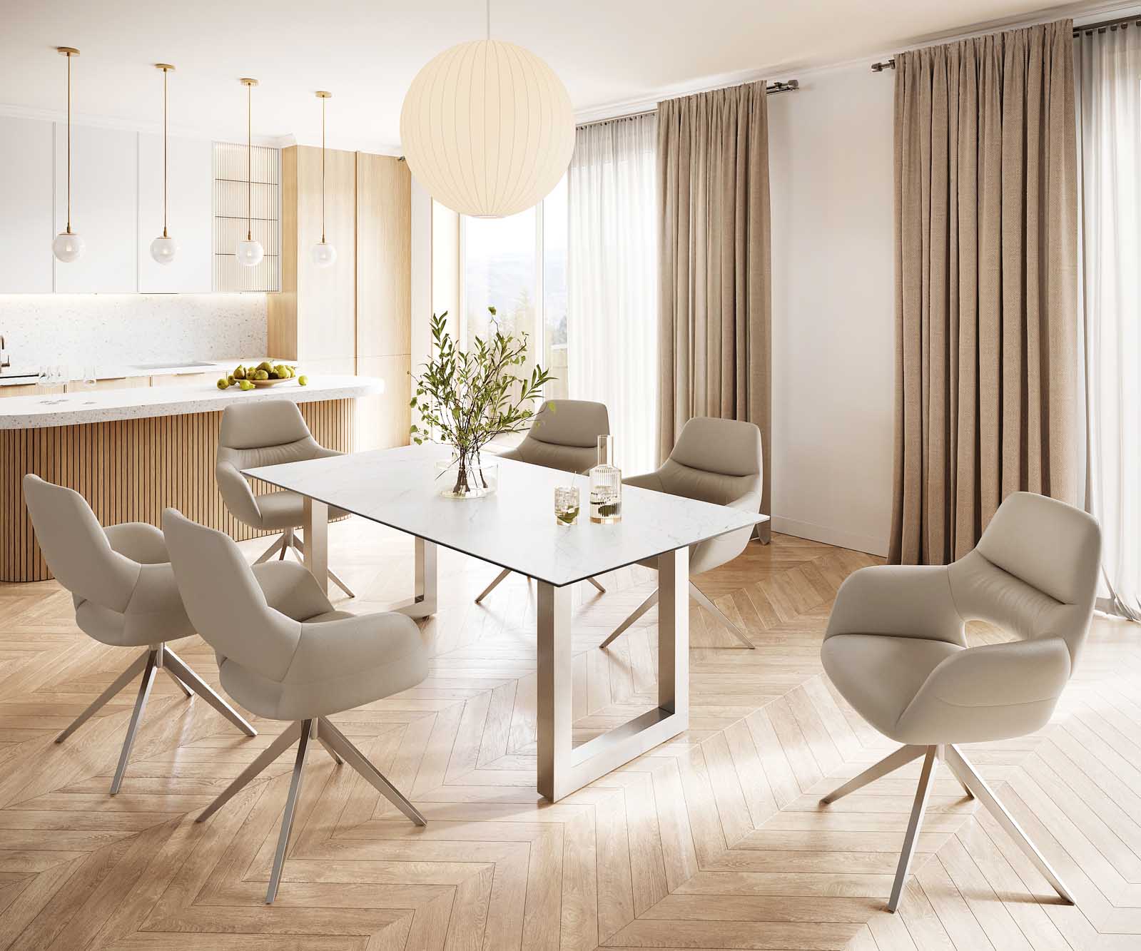 Esstisch Edge 200x100 Keramik Laminam® Statuarietto Weiß Edelstahl Breit 7