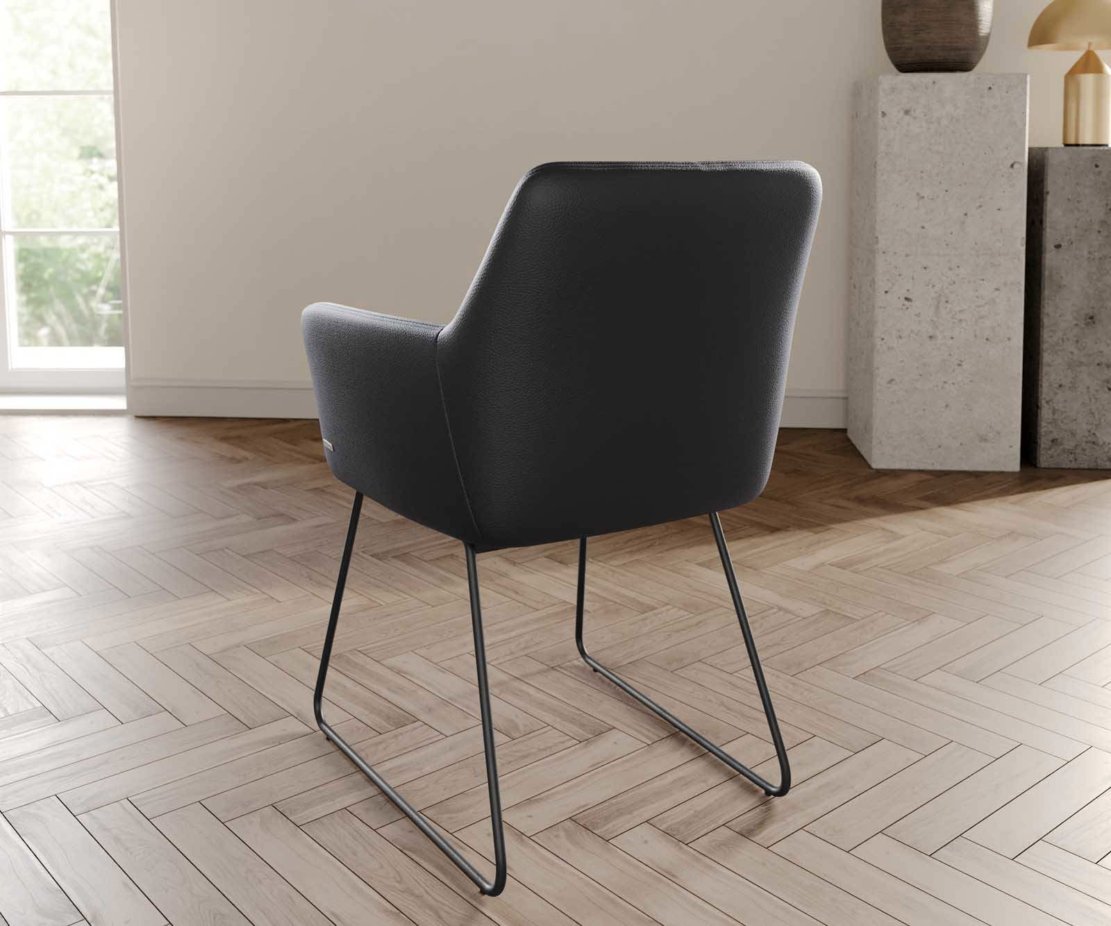 Esszimmerstuhl Xana-Flex mit Armlehnen Echt-Leder Schwarz Kufengestell Schwarz Taschenfederkern 3 Esszimmerstuhl Xana-Flex mit Armlehnen Echt-Leder Schwarz Kufengestell Schwarz Taschenfederkern 3