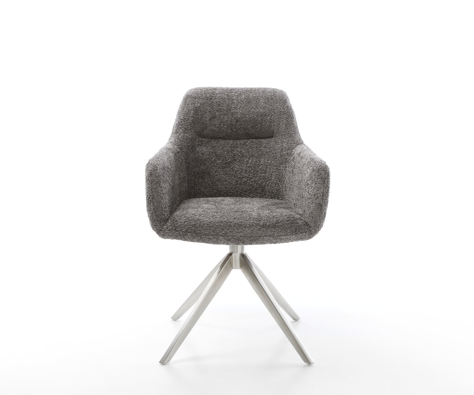 Drehstuhl Pejo-Flex Bouclé Grau Kreuzgestell breit Edelstahl 360° drehbar Wippfunktion Taschenfederkern 1