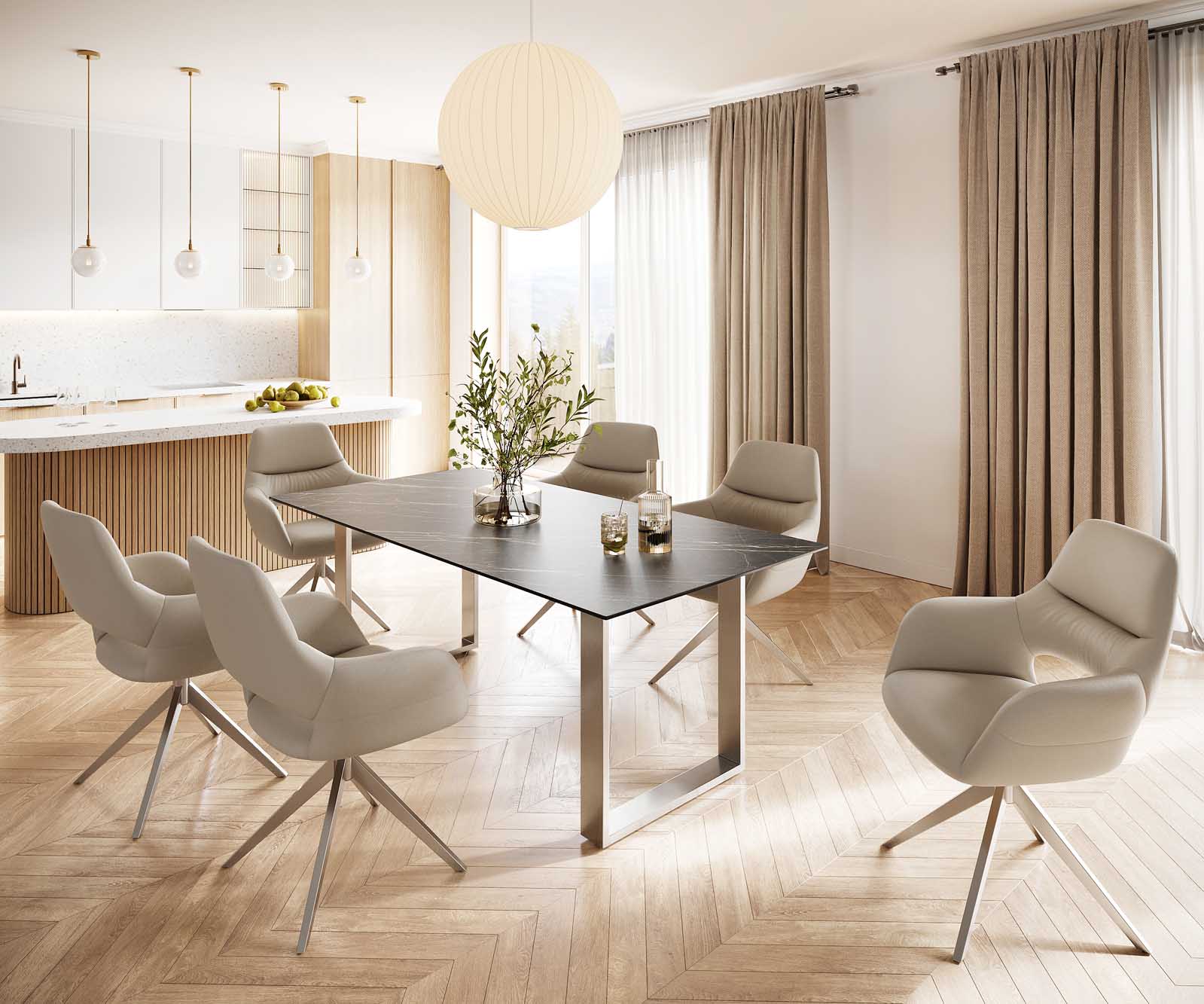 Esstisch Edge 200x100 Keramik Laminam® Noir Desir Braun Edelstahl Schmal 5