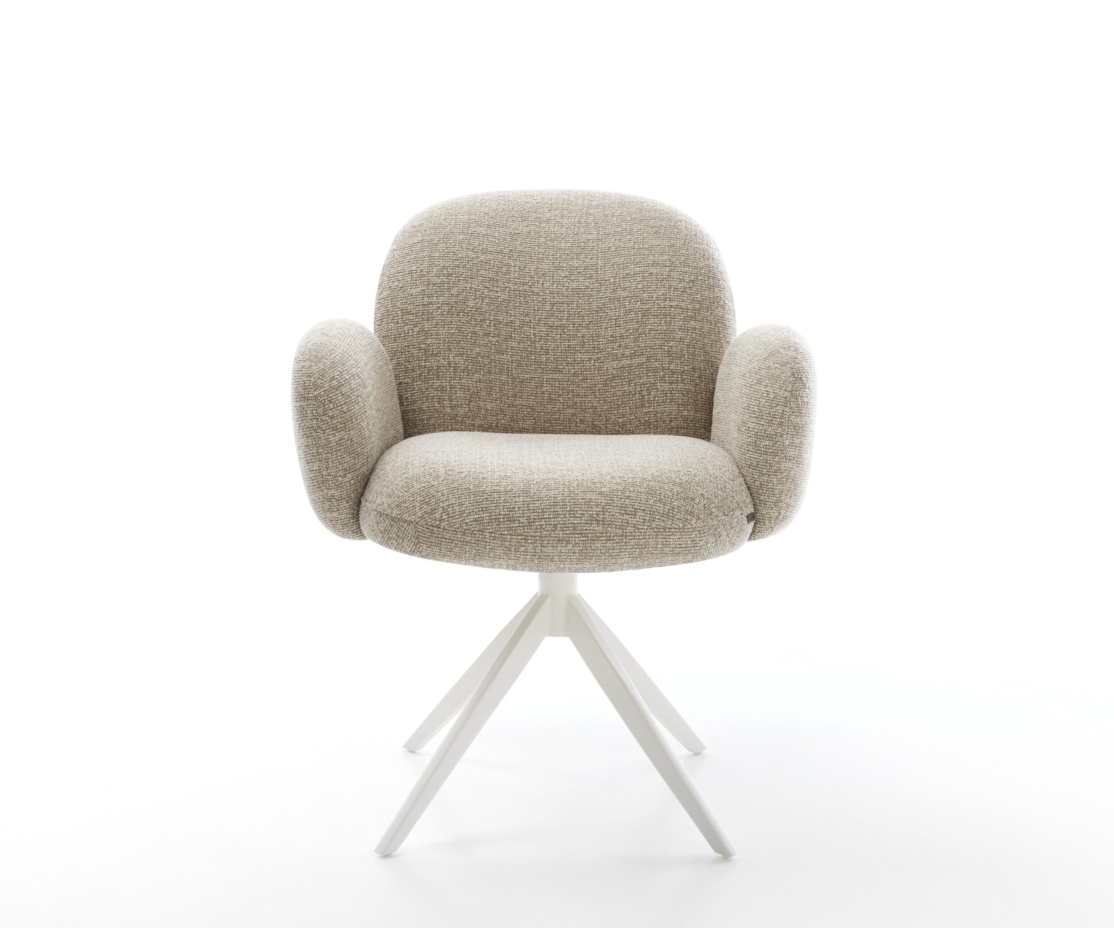 Drehstuhl Nube-Flex mit Armlehnen Webstoff Soft Beige Kreuzgestell breit Weiß 360° drehbar Wippfunktion Taschenfederkern 1