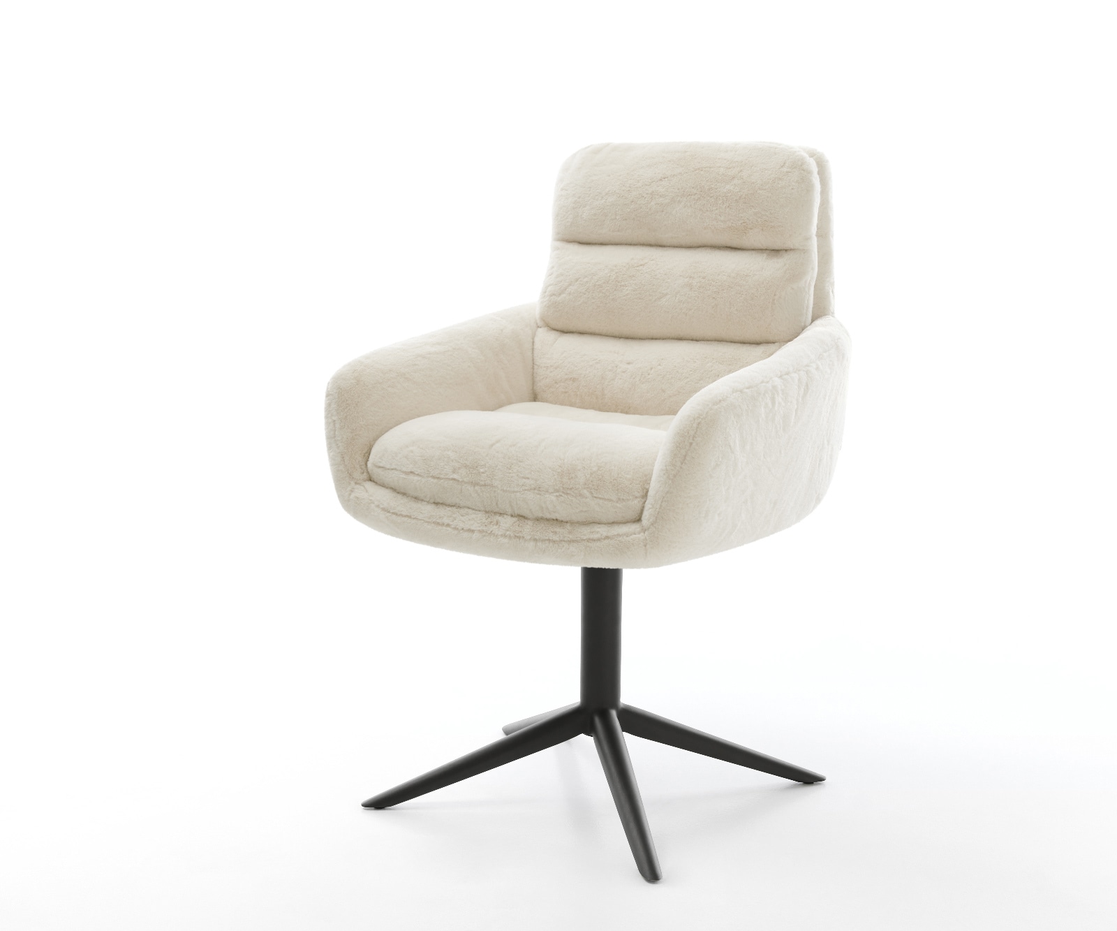Drehstuhl Abelia-Flex mit Armlehnen Plüsch Creme-Weiß Fußkreuz Schwarz 360° drehbar Wippfunktion