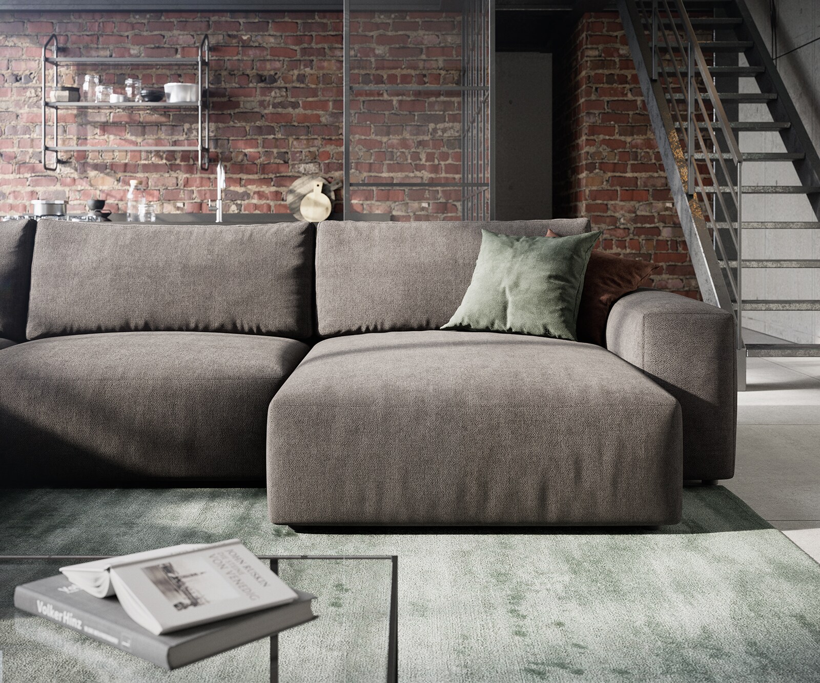 Wohnlandschaft Lanzo XL 360x260 cm Mikrofaser Khakibraun Recamiere variabel 6