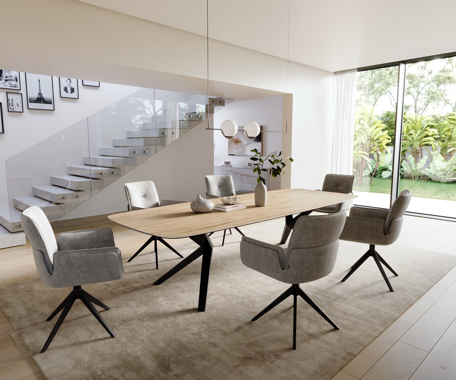 Esstisch Edge Boot 300x120 cm Keramik Laminam® Sabbia Eichefarbig Zenthara kantig Metall Schwarz 6