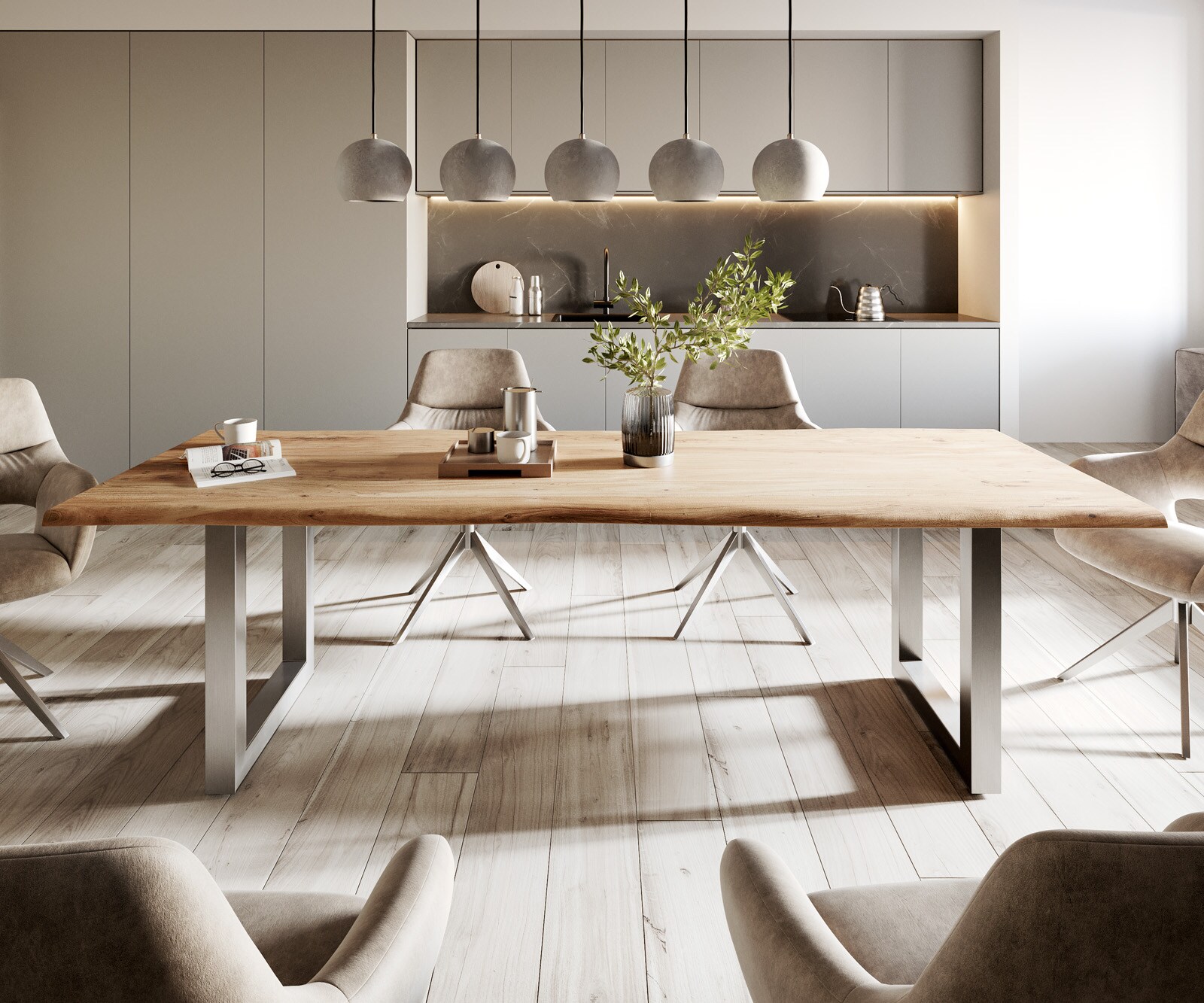Esstisch Edge 260x100 Akazie Natur Edelstahl Breit Live-Edge 1