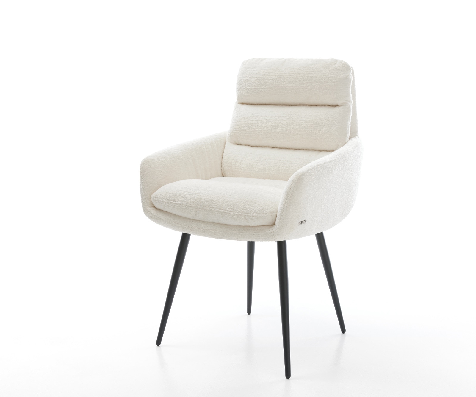 Esszimmerstuhl Abelia-Flex mit Armlehnen Bouclé Soft Beige 4-Fuß konisch Schwarz