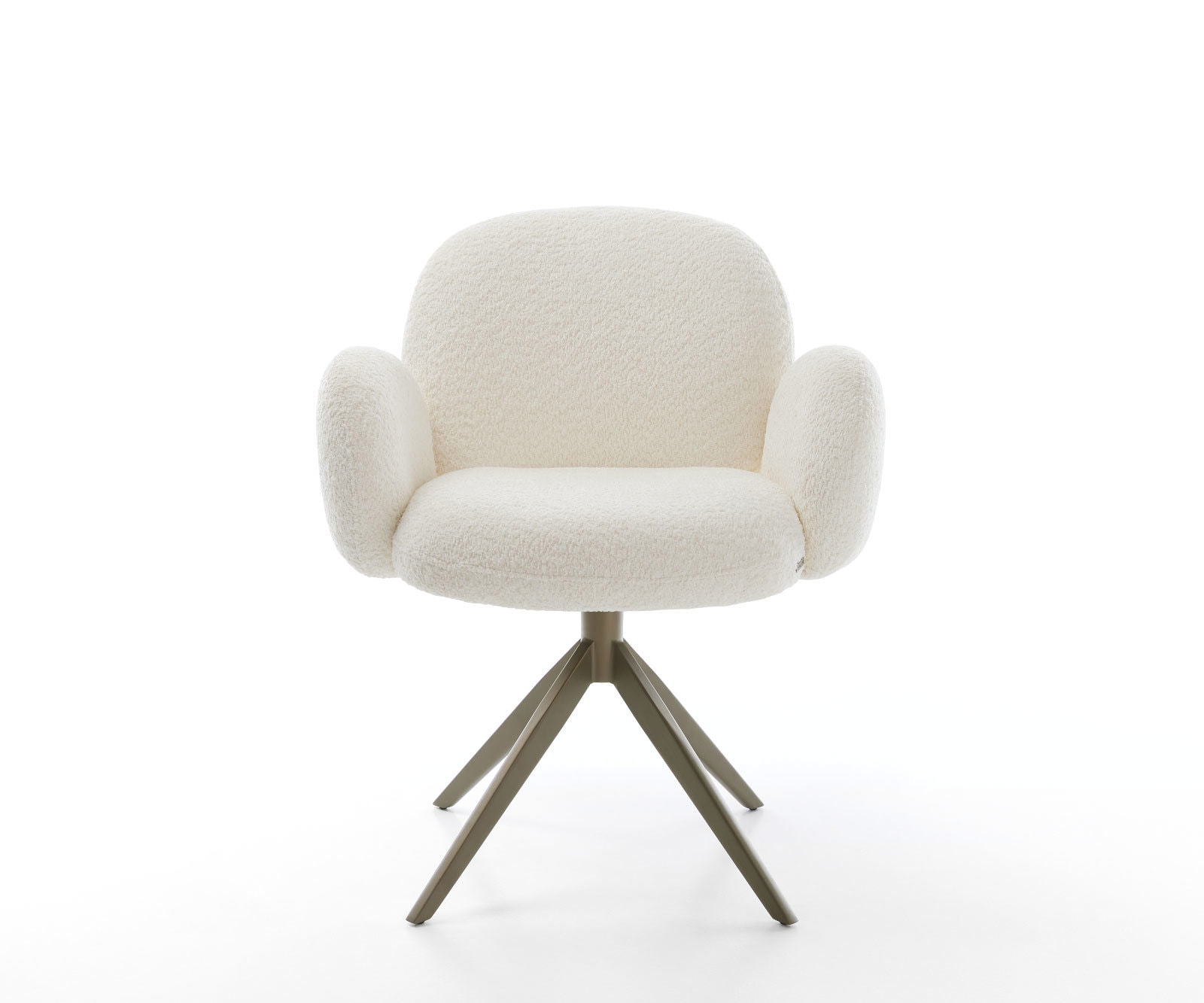 Drehstuhl Nube-Flex mit Armlehnen Bouclé Weiß Kreuzgestell breit Effektfinish Titan 360° drehbar Taschenfederkern 2