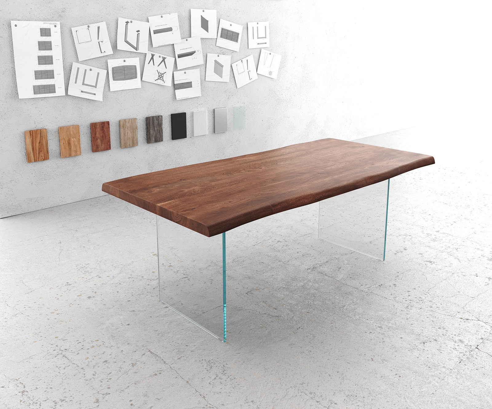 Esstisch Edge 200x100cm XL Akazie Braun Glas Live-Edge Esstisch Edge 200x100cm XL Akazie Braun Glas Live-Edge
