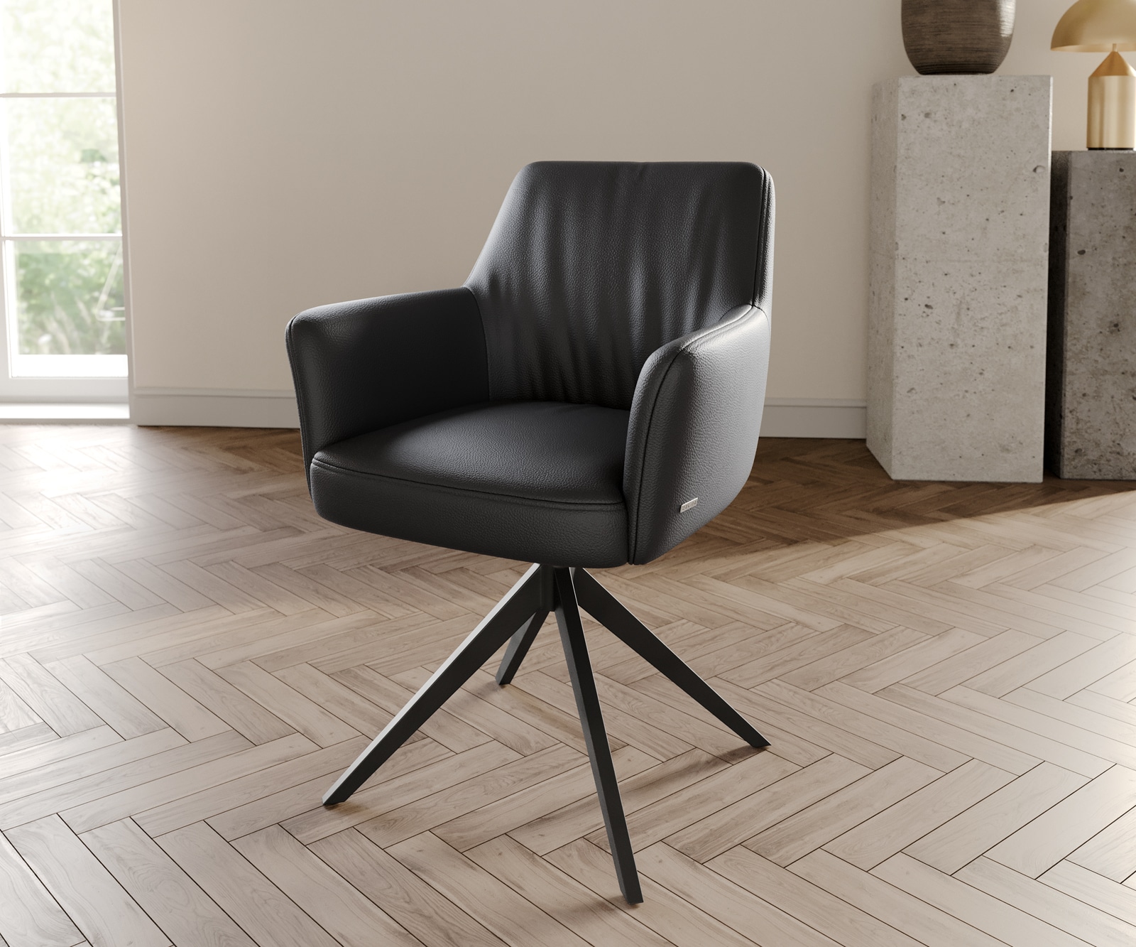 ANABA Drehstuhl Aus Büffelleder Schwarz - Eleganter Ledersessel Für Wohnzimmer & Büro