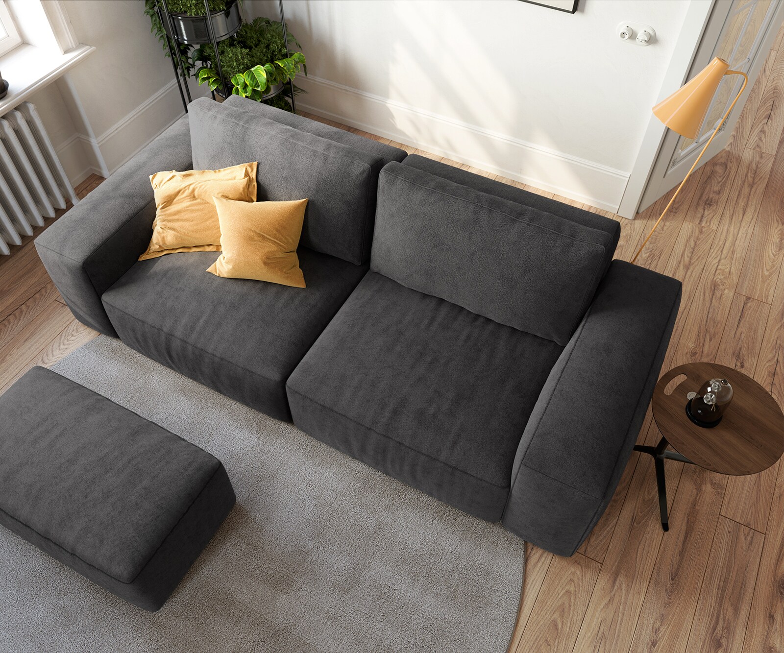 Big-Sofa Lanzo 230x95 cm Mikrofaser Schwarz mit Hocker 4