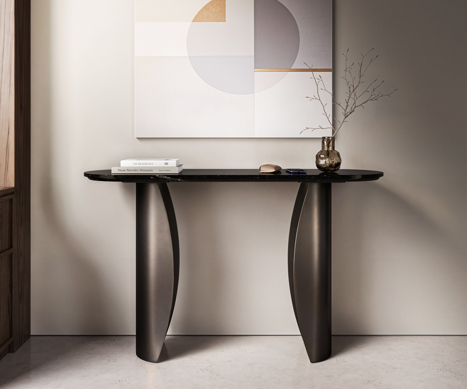 Konsolentisch Solena 135x40 cm Marmor Schwarz Silber Metall Black Antique 2