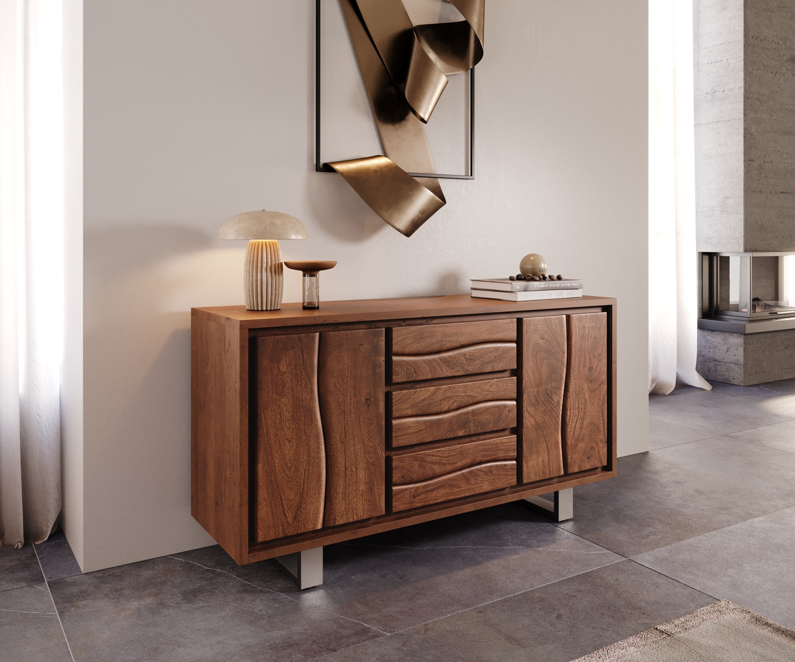 Kommode Live-Edge Türen & Schubkästen Baumkante Sideboard 2 Kommode Live-Edge Türen & Schubkästen Baumkante Sideboard 2