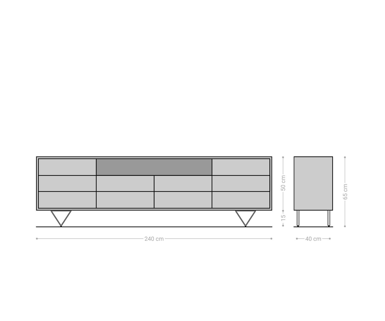 Sideboard Eloi 240x40 cm Akazie Natur 2 Türen 6 Schubladen V-Fuß Edelstahl 8 Sideboard Eloi 240x40 cm Akazie Natur 2 Türen 6 Schubladen V-Fuß Edelstahl 8