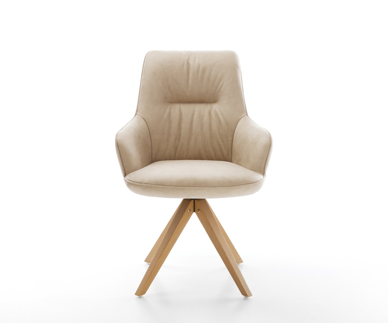 Drehstuhl Zelia-Flex mit Armlehnen Mikrofaser Beige Vintage Holzgestell kantig Natur 180° drehbar Taschenfederkern 1