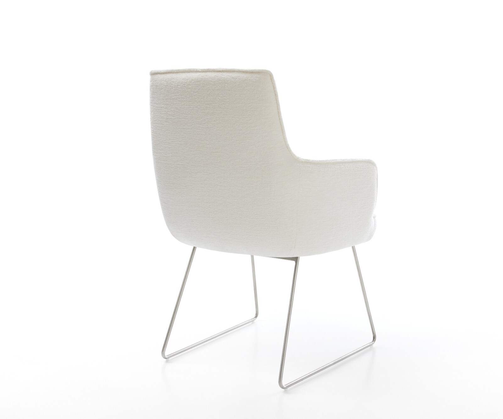 Esszimmerstuhl Heira-Flex mit Armlehnen Bouclé Soft Beige Kufengestell Edelstahl Taschenfederkern 5