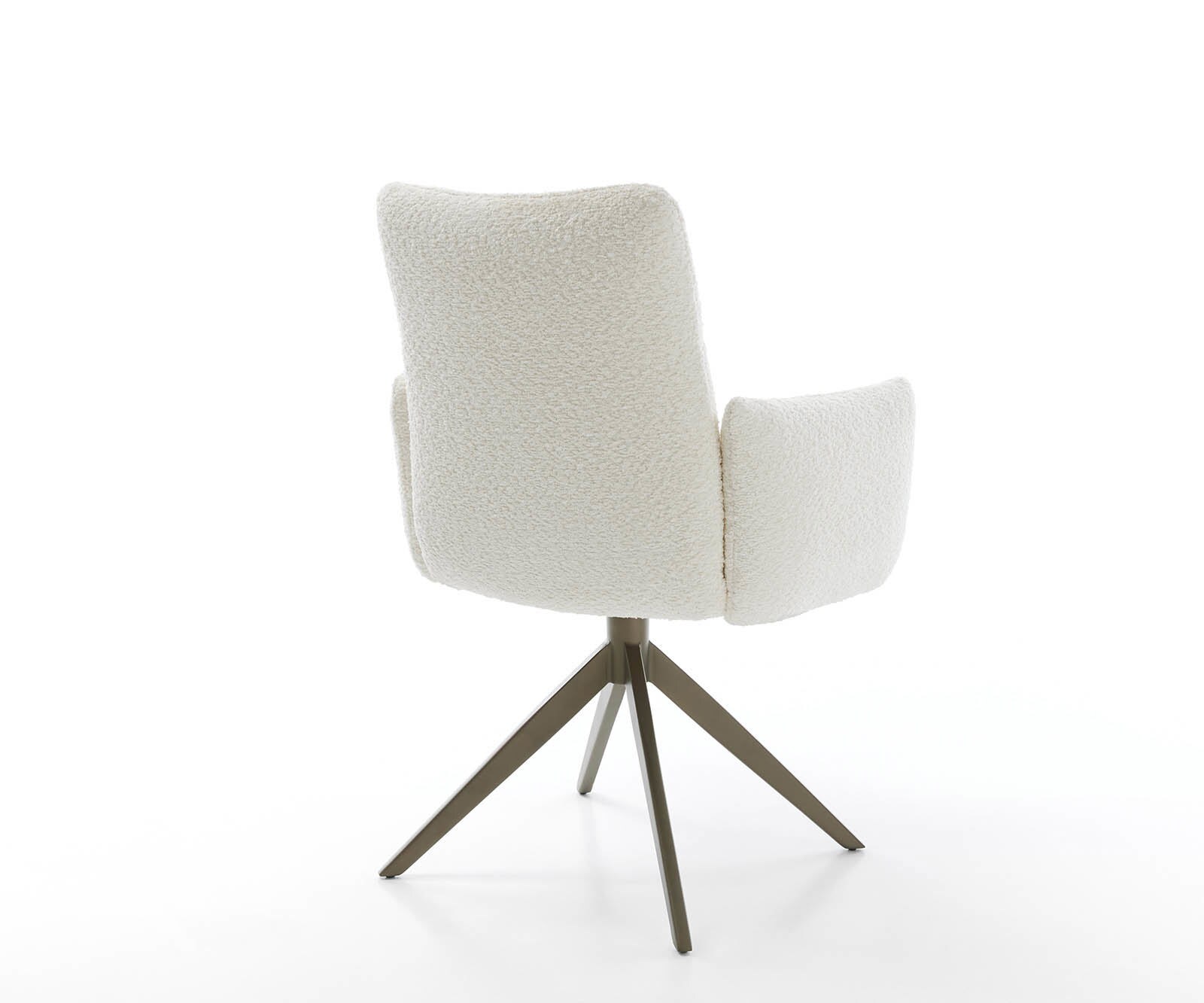 Drehstuhl Jova-Flex mit Armlehnen Bouclé Weiß Kreuzgestell breit Effektfinish Titan 360° drehbar Taschenfederkern 4