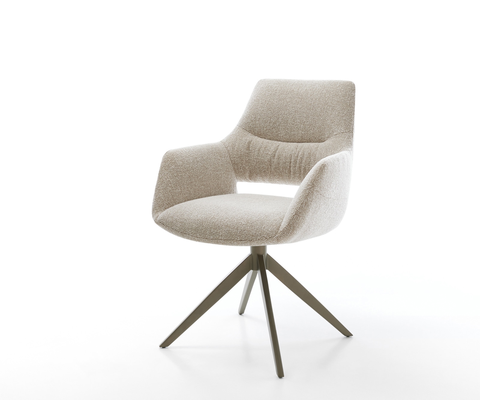 Drehstuhl Yago-Flex mit Armlehnen Webstoff Soft Beige Kreuzgestell breit Effektfinish Titan 360° drehbar Wippfunktion Taschenfederkern