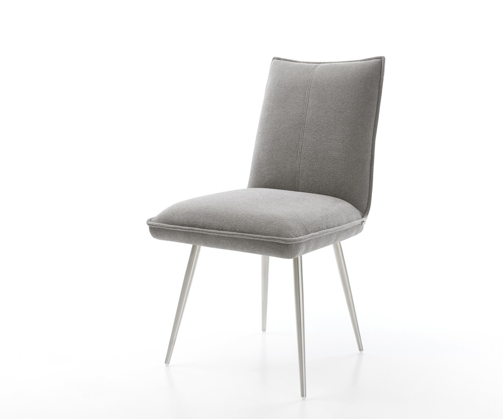 Chaise-de-salle-à-manger Lelio-Flex tissu structuré doux gris 4 pieds coniques acier inoxydable resorts ensachés