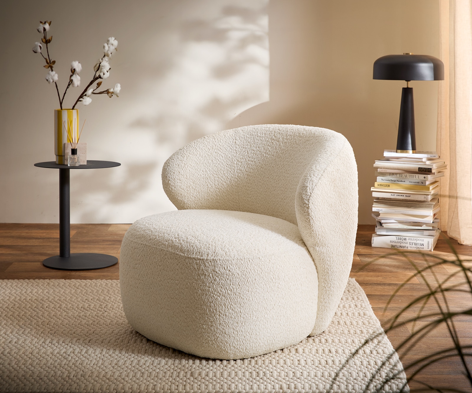 Loungesessel Pulo 80x80 cm Bouclé Weiß Loungesessel Pulo 80x80 cm Bouclé Weiß