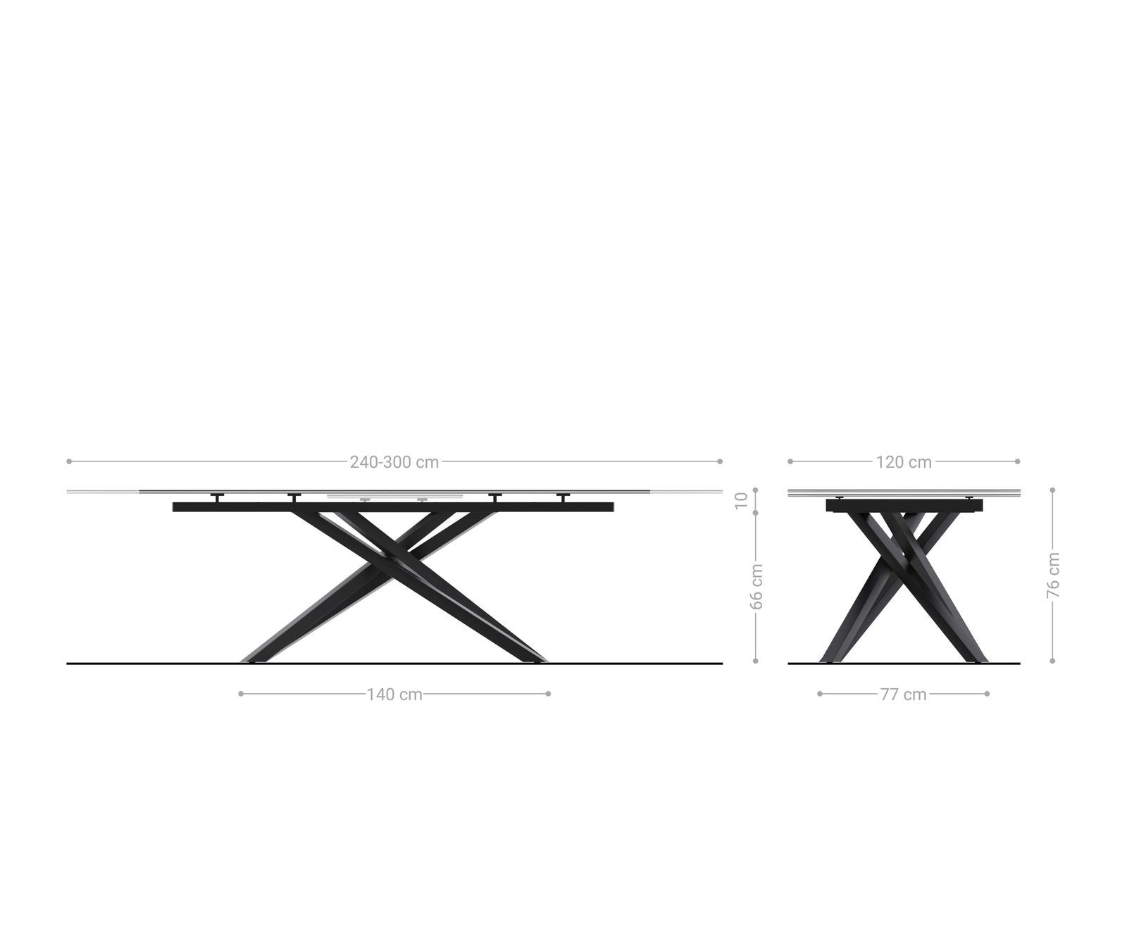 Esstisch Edge Boot 240-300x120 cm Keramik Laminam® Sabbia Eichefarbig Kreuzgestell Rechteck Edelstahl Graphit ausziehbar 8