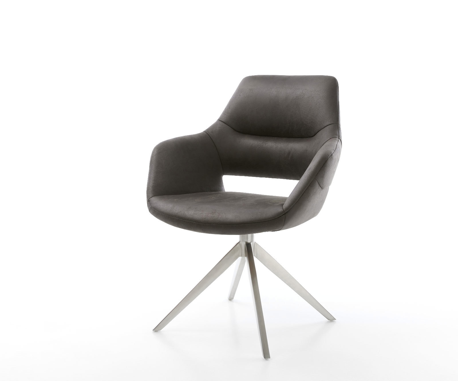 Drehstuhl Yago-Flex mit Armlehnen Mikrofaser Anthrazit Vintage Kreuzgestell breit Edelstahl 360° drehbar Wippfunktion Taschenfederkern