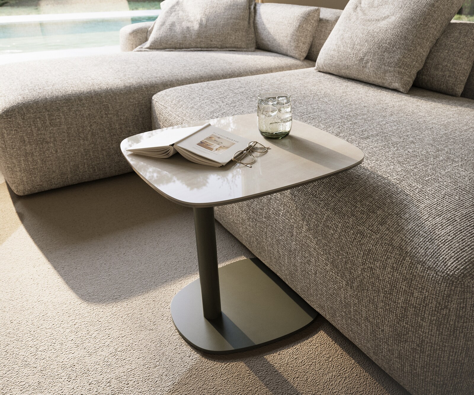 Beistelltisch Edge Boot 50x50 cm Keramik Onyx Champagne Eleny Metall Effektfinish Titan 1